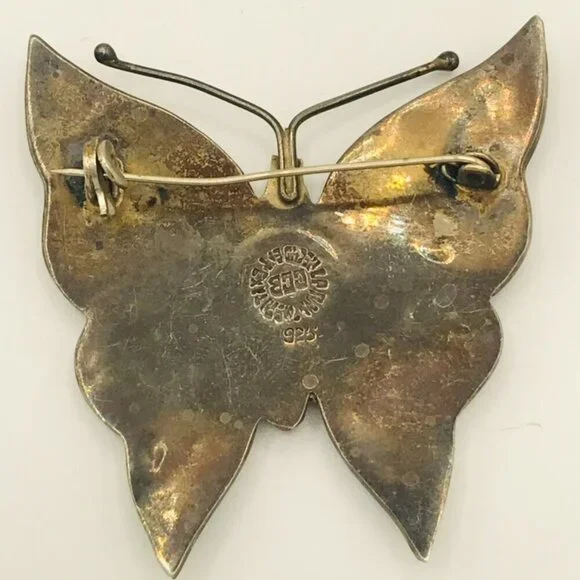 Vintage Sterling Silver and Abalone Shell Butterfly Brooch - Picture 8 of 12